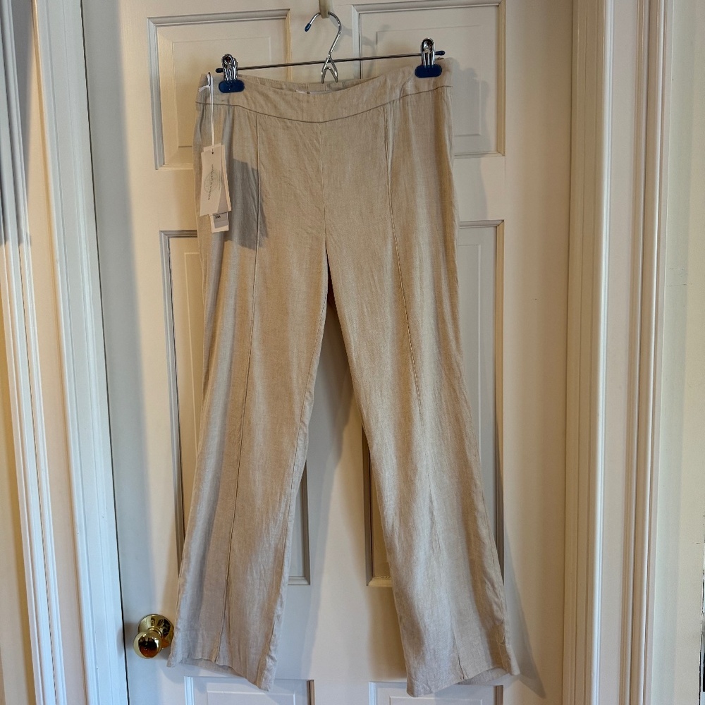 Per Se Per Lino Structured Sand Linen Pants Size 6 NWT